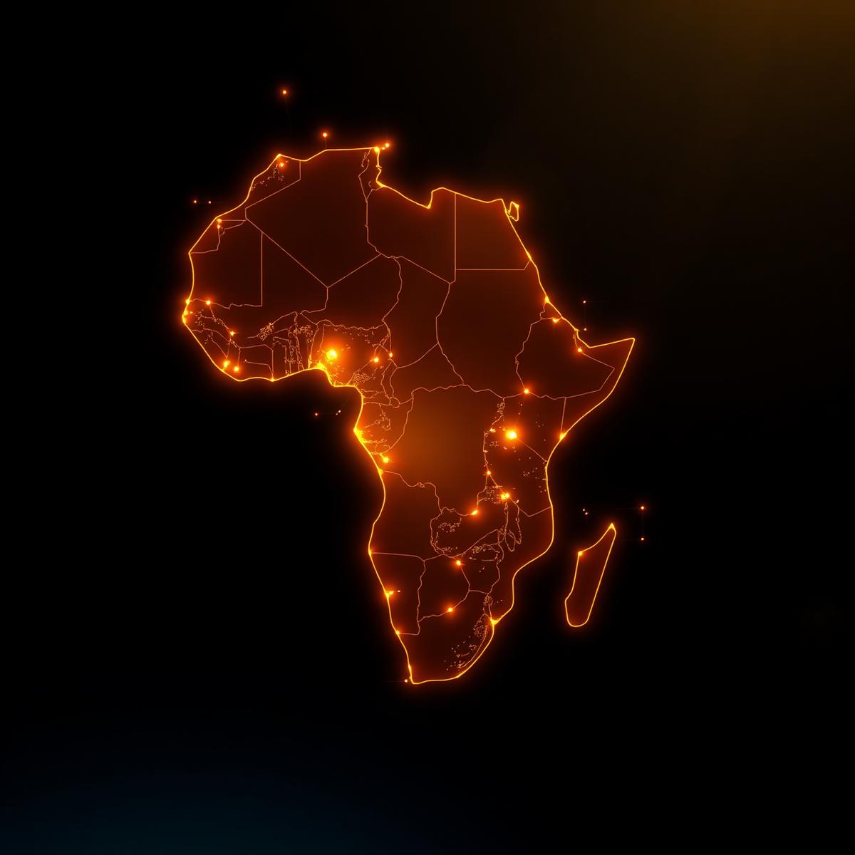 Glowing map of Africa with network nodes